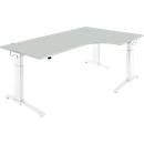 Schäfer Shop Genius ERGOSTYLE S desk, 90°, C-foot frame, right-hand extension, manually height-adjustable, melamine resin-coated, W 2000 x D 800 x H 675-895 mm, light gray/white
