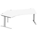 Schäfer Shop Genius escritorio angular MODENA FLEX 135°, fijación a la izquierda, tubo rectangular con pie en C, An 2165 mm, blanco/blanco