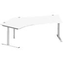 Schäfer Shop Genius escritorio angular MODENA FLEX 135°, fijación a la izquierda, tubo redondo con pata en C, An 2165 mm, blanco