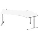 Schäfer Shop Genius escritorio angular MODENA FLEX 135°, fijación derecha, tubo redondo con pata en C, An 2165 mm, blanco