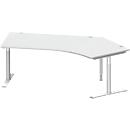 Schäfer Shop Genius escritorio angular MODENA FLEX 135°, pie en T tubo redondo, ancho 2165 mm, fijación derecha, aluminio gris claro/blanco