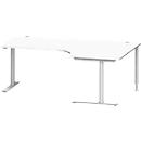 Schäfer Shop Genius escritorio angular MODENA FLEX 90°, extensión derecha, tubo redondo con pata en C, An 2000 mm, blanco/blanco