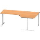 Schäfer Shop Genius escritorio angular MODENA FLEX 90°, fijación a la derecha, pata en T tubo redondo, A 2000 mm, haya/blanco