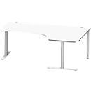 Schäfer Shop Genius escritorio angular MODENA FLEX 90°, fijación a la derecha, pata en T tubo redondo, An 2000 mm, blanco/blanco