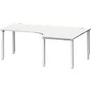 Schäfer Shop Genius escritorio angular MODENA FLEX 90°, fijación a la derecha, pata en T tubo redondo, ancho 2000 mm, gris claro