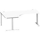 Schäfer Shop Genius escritorio angular MODENA FLEX 90°, fijación a la izquierda, pata en T tubo redondo, An 2000 mm, blanco/blanco
