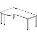 Schäfer Shop Genius escritorio angular MODENA FLEX 90°, fijación a la izquierda, unilateral, paneles laterales acortados, tubo redondo de 4 patas, aluminio blanco/blanco