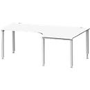 Schäfer Shop Genius escritorio angular MODENA FLEX 90°, fijación derecha, tubo cuadrado de 4 patas, An 2000 mm, blanco/blanco