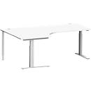 Schäfer Shop Genius escritorio angular MODENA FLEX 90°, tubo rectangular con pie en C, ancho 2000 mm, fijación a la izquierda, aluminio blanco/blanco
