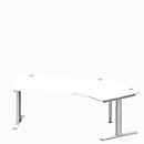 Schäfer Shop Genius escritorio angular MODENA FLEX, ángulo de 135° a la derecha, tubo rectangular con pie en T, An 2165 x Pr 800/800 x Al 650-850 mm, alu blanco/blanco