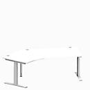 Schäfer Shop Genius escritorio angular MODENA FLEX, ángulo de 135° a la izquierda, tubo rectangular con pie en T, An 2165 x Pr 800/800 x Al 650-850 mm, alu blanco/blanco