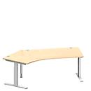 Schäfer Shop Genius escritorio angular MODENA FLEX, ángulo de 135° a la izquierda, tubo rectangular con pie en T, An 2165 x Pr 800/800 x Al 650-850 mm, arce/alu blanco