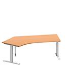 Schäfer Shop Genius escritorio angular MODENA FLEX, ángulo de 135° a la izquierda, tubo rectangular con pie en T, An 2165 x Pr 800/800 x Al 650-850 mm, haya/alu blanco