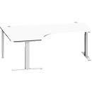 Schäfer Shop Genius escritorio angular MODENA FLEX, ángulo de 90° a la izquierda, tubo rectangular con pie en T, An 2000 x Pr 1200/800 x Al 650-850 mm, aluminio blanco/blanco
