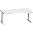 Schäfer Shop Genius escritorio de forma libre MODENA FLEX, tubo rectangular con pie en C, ancho 1800 mm, fijación a la derecha, aluminio gris claro/blanco