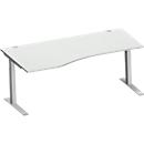 Schäfer Shop Genius escritorio de forma libre MODENA FLEX, tubo rectangular con pie en C, ancho 1800 mm, fijación a la izquierda, aluminio gris claro/blanco