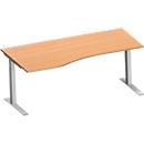 Schäfer Shop Genius escritorio de forma libre MODENA FLEX, tubo rectangular con pie en C, ancho 1800 mm, fijación a la izquierda, haya/aluminio blanco