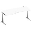 Schäfer Shop Genius escritorio de forma libre MODENA FLEX, tubo rectangular en C, ancho 1800 mm, fijación a la izquierda, aluminio blanco/blanco