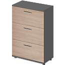 Schäfer Shop Genius filing cabinet TETRIS WOOD, 3 OH, W 800 mm, height incl. glides, lockable, graphite/oak