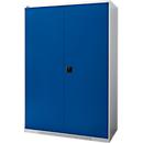 Schäfer Shop Genius Flügeltürenschrank FS, Stahl, mit Belüftungslöchern, B 1343 x T 620 x H 1950 mm, 5 OH, Weißalu/Enzianblau, bis 750 kg 