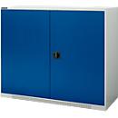Schäfer Shop Genius Flügeltürschrank FS, Stahl, mit Belüftungslöchern, B 1343 x T 620 x H 1105 mm, 3 OH, lichtgrau/enzianblau, bis 450 kg