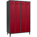 Schäfer Shop Genius Foot locker, 4 compartments, compartment width 300 mm, swivel lock, anthracite/ruby red