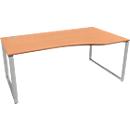 Schäfer Shop Genius Free-form bureau MODENA FLEX, ijzer-op-onderstel, handmatig in hoogte verstelbaar, uitschuifbaar rechts, B 1800 mm, afwerking in beukenhout 