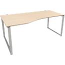 Schäfer Shop Genius Freiformschreibtisch MODENA FLEX, Bügelfuß, manuell höhenverstellbar, Ansatz links, B 1800 mm, Ahorn-Dekor