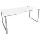 Schäfer Shop Genius Freiformschreibtisch MODENA FLEX, Bügelfuß, manuell höhenverstellbar, Ansatz links, B 1800 mm, weiß