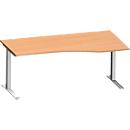 Schäfer Shop Genius Freiformschreibtisch MODENA FLEX, C-Fuß-Rechteckrohr, B 1800 mm, Ansatz rechts, Buche/weißalu