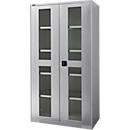 Schäfer Shop Genius heavy duty cabinet FS, sheet steel, with viewing window, W 1055 x D 520 x H 1950 mm, 5 OH, white aluminium, up to 1000 kg