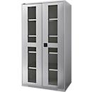 Schäfer Shop Genius heavy duty cabinet FS, sheet steel, with viewing window, W 1055 x D 620 x H 1950 mm, 5 OH, white aluminium, up to 1000 kg