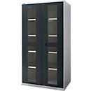 Schäfer Shop Genius hinged door cabinet FS, steel, viewing window, ventilation holes, W 1055 x D 620 x H 1950 mm, 5 OH, white aluminum/anthracite gray, up to 500 kg 