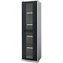 Schäfer Shop Genius hinged door cabinet FS, steel, viewing window, ventilation holes, W 545 x D 620 x H 1950 mm, 5 OH, white aluminum/anthracite grey, up to 250 kg