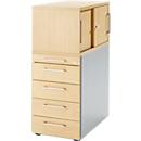 Schäfer Shop Genius Hoog ladeblok met opzetkast met schuifdeuren, afsluitbaar, B 435 x D 800 x H 1092 mm, met vierkante handgreep, ahorndecor/blank aluminium