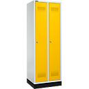 Schäfer Shop Genius Kledinglocker met fitting, 2 compartimenten, 300 mm compartimentbreedte, cilinderslot, lichtgrijs/koolzaadgeel