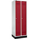 Schäfer Shop Genius Kledinglocker met fitting, 2 compartimenten, 300 mm compartimentbreedte, cilinderslot, lichtgrijs/robijnrood