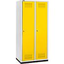 Schäfer Shop Genius Kledinglocker met fitting, 2 compartimenten, 400 mm compartimentbreedte, cilinderslot, lichtgrijs/koolzaadgeel