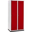 Schäfer Shop Genius Kledinglocker met fitting, 2 compartimenten, 400 mm compartimentbreedte, cilinderslot, lichtgrijs/robijnrood