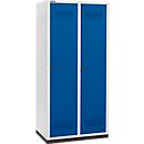 Schäfer Shop Genius Kledinglocker met fitting, 2 compartimenten, 400 mm compartimentbreedte, veiligheidsdraaigrendelslot, lichtgrijs/gentiaanblauw