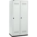 Schäfer Shop Genius Kledinglocker met fitting, 2 compartimenten, 400 mm compartimentbreedte, veiligheidsdraaigrendelslot, lichtgrijs/lichtgrijs