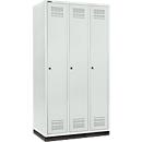 Schäfer Shop Genius Kledinglocker met fitting, 3 compartimenten, 300 mm compartimentbreedte, cilinderslot, lichtgrijs