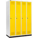 Schäfer Shop Genius Kledinglocker met fitting, 4 compartimenten, 300 mm compartimentbreedte, cilinderslot, deur koolzaadgeel
