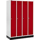 Schäfer Shop Genius Kledinglocker met fitting, 4 compartimenten, draaigrendelslot, lichtgrijs/rood