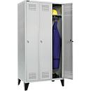 Schäfer Shop Genius Kledinglocker met poten, 3 compartimenten, 300 mm compartimentbreedte, cilinderslot, lichtgrijs/lichtgrijs