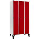 Schäfer Shop Genius Kledinglocker met poten, 3 compartimenten, 300 mm compartimentbreedte, cilinderslot, lichtgrijs/robijnrood