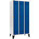Schäfer Shop Genius Kledinglocker met poten, 3 compartimenten, 300 mm compartimentbreedte, veiligheidsdraaigrendelslot, lichtgrijs/gentiaanblauw
