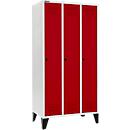 Schäfer Shop Genius Kledinglocker met poten, 3 compartimenten, 300 mm compartimentbreedte, veiligheidsdraaigrendelslot, lichtgrijs/robijnrood