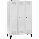 Schäfer Shop Genius Kledinglocker met poten, 3 compartimenten, 400 mm compartimentbreedte, cilinderslot, lichtgrijs/lichtgrijs