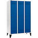 Schäfer Shop Genius Kledinglocker met poten, 3 compartimenten, 400 mm compartimentbreedte, veiligheidsdraaigrendelslot, lichtgrijs/gentiaanblauw